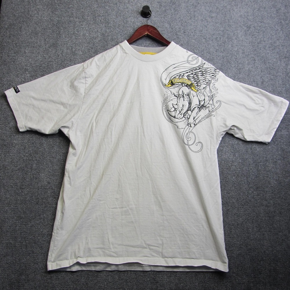 Ecko Unltd Shirt‎ Mens 2XL White Graphic Print Crew Neck Cotton Tee Streetwear